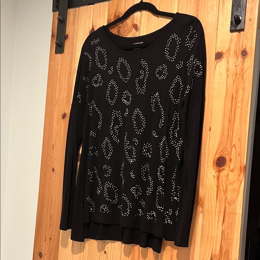 Black Studded Leopard-Print Long Sleeve Top